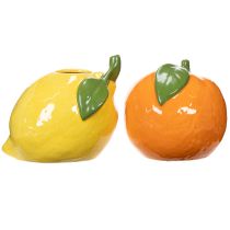 Artículo Jarrón con motivos cítricos, naranja y limón, un accesorio decorativo extravagante para el hogar, ideal para el verano. 10 cm, 2 unidades.