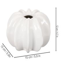 Artículo Jarrón de cerámica con forma de calabaza, blanco, decoración para el hogar, 15 cm.
