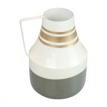 Jarrón con asa de metal jarra decorativa gris/crema/dorado Ø17cm H23cm