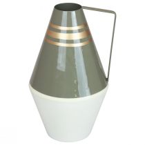 Jarrón con asa de metal gris/crema/oro vintage Ø19cm H31cm