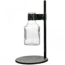 Artículo Jarrón decorativo botella decorativa de cristal con soporte de metal negro Ø13cm