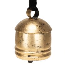 Artículo Campana vintage dorada con cinta de terciopelo negro H15cm