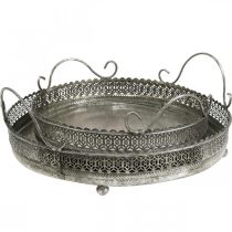 Artículo Bandeja vintage, bandeja decorativa plateada, bandeja para velas H6cm Ø31/24cm juego de 2