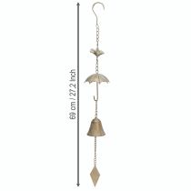 Artículo Carillón de viento vintage de metal con decoración de paraguas y campana de 70 cm
