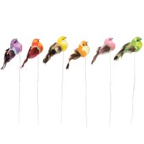 Artículo Pájaro artificial con alambre para manualidades, decoración colorida para cualquier época del año, 8 cm, 12 piezas
