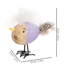 Artículo Pájaro decorativo de madera con plumas y cuerpo colorido para decoración de mesa, 10cm, 6 piezas