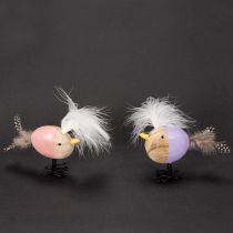 Artículo Pájaro decorativo de madera con plumas y cuerpo colorido para decoración de mesa, 10 cm, 6 piezas