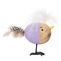 Artículo Pájaro decorativo de madera con plumas y cuerpo colorido para decoración de mesa, 10cm, 6 piezas