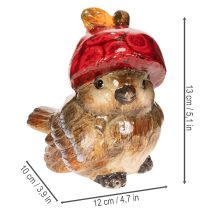 Artículo Figura decorativa de pájaro con gorro de manzana roja, decoración otoñal, 13 cm.