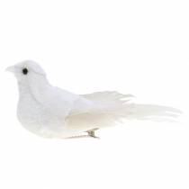 Paloma con multitud de plumas y clip blanco 13.5cm 4pcs