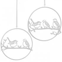 Bird deco decoración ventana primavera, metal blanco Ø12cm 4pcs