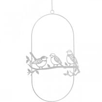 Bird deco decoración de ventana primavera, metal blanco H37.5cm 2pcs