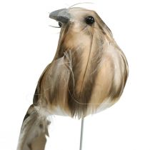 Primavera, pájaro en alambre, decoración floral blanco, colores naturales H4.5cm 12pcs