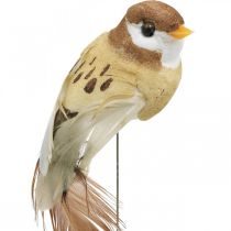 Decoración primavera, mini pájaros, pájaros decorativos en alambre marrón, beige H2.5cm 24pcs