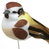Decoración de primavera, pájaros en un alambre, pájaro artificial marrón, blanco H3cm 12pcs