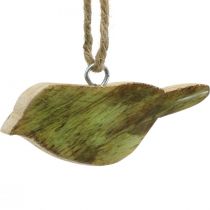 Pájaros para colgar, decoración de primavera, colgador de madera natural, verde H4cm 6pcs