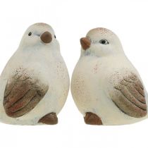Pájaros de cerámica, primavera, pájaros decorativos blanco, marrón Al. 7/7,5 cm 6 uds.