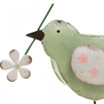 Figura decorativa pájaro con flor decoración primavera metal vintage 19,5cm