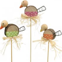 Artículo Tapón de madera con forma de pájaro para decoración de primavera, 8 cm, 12 unidades