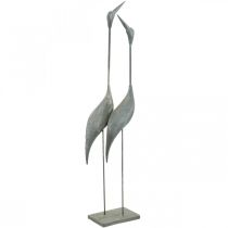 Pareja de pájaros, decoración de metal, aves acuáticas Plata, blanco lavado Al. 74 cm