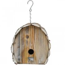 Caja nido decorativa Casa de pájaros Decoración de jardín de madera Blanco natural lavado H22cm W21cm