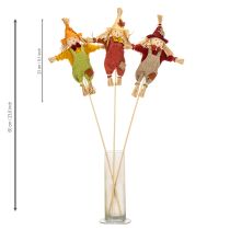 Artículo Figura decorativa de espantapájaros sobre un palo para manualidades y plantas, 60 cm.
