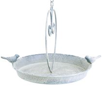 Artículo Baño para pájaros de metal con decoración en forma de corazón, blanco y azul, para colgar, Ø21,5 cm