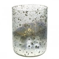 Vela de cristal florero de cristal bicolor linterna transparente, plata H14cm Ø10cm