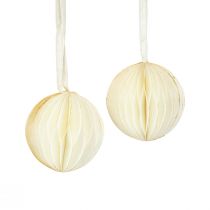 Artículo Bolas de nido de abeja bolas de nido de abeja Navidad brillo blanco Ø7cm 4ud