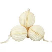 Artículo Bolas de nido de abeja bolas de nido de abeja Navidad brillo blanco Ø7cm 4ud