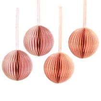 Artículo Bolas navideñas de nido de abeja, color rosa albaricoque, 7 cm, 4 piezas, decoración