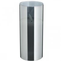 Vela decorativa en vaso plateado, luz LED blanco cálido, cera real, temporizador, funciona con pilas Ø7,3cm H17,7cm