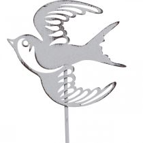 Artículo Decoración de golondrina, decoración de pared de metal, pájaros para colgar blanco, plata shabby chic H47,5 cm