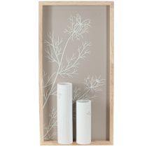 Artículo Mural de pared decorativo de madera con mini jarrones de cerámica blanca de 35 cm de alto