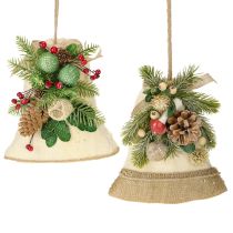 Artículo Decoración de pared campana navideña de yute surtido H20cm 2uds