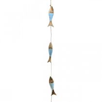 Percha decorativa marinera pez de madera para colgar azul claro L123cm