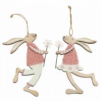 Artículo Decoración de pared conejito de Pascua para colgar madera rosa 14×19,5cm 4 piezas