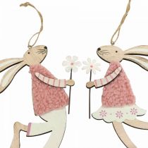 Artículo Decoración de pared conejito de Pascua para colgar madera rosa 14×19,5cm 4 piezas