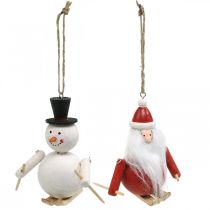 Artículo Adornos para árboles de Navidad madera Papá Noel y muñeco de nieve 11cm juego de 2