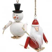 Adornos para árboles de Navidad madera Papá Noel y muñeco de nieve 11cm juego de 2