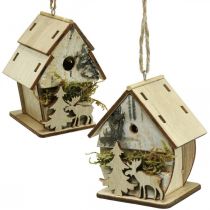 Artículo Colgante navideño casitas decorativas madera H6.5/7.5cm 4pcs