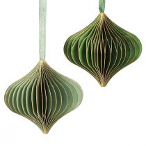 Artículo Colgante navideño decoración de papel oro verde Ø8cm 4 piezas