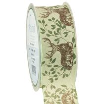 Artículo Cinta navideña con motivo de ciervo cinta verde claro 40mm 20m