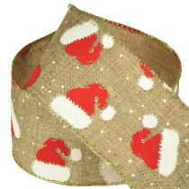 Artículo Cinta navideña con gorros de Papá Noel, marrón, 60 mm, 10 m