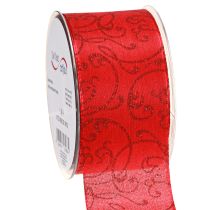 Artículo Cinta navideña con adornos florales roja 60mm 15m