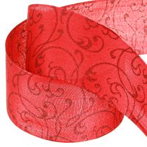 Artículo Cinta navideña con adornos florales roja 60mm 15m