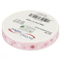 Artículo Cinta Cinta de regalo de Navidad estampado de estrellas rosa 15mm 20m