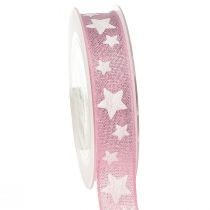 Artículo Cinta navideña borde de alambre estrella rosa blanca A25mm L15m
