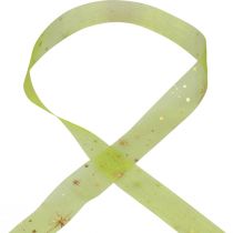 Artículo Cinta Navidad, cinta de organza verde con estampado de estrellas 25mm 25m