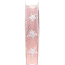 Cinta navideña lino con estrella rosa 25mm 15m